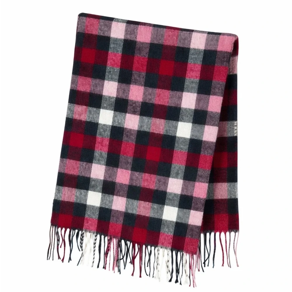 Softer Than Cashmere Pink Plaid Tassel Scarf Cabincore Girlcore Fringe Pink Ski